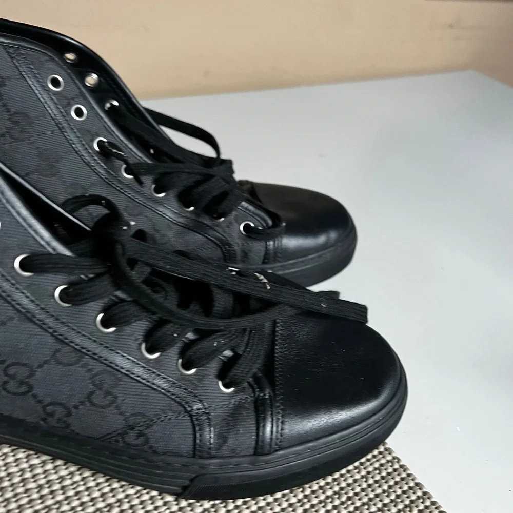 Gucci Mens Black GG Monogram High Top Sneakers 426188 Size 8 Made in Italy